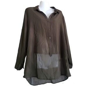 MacDougal and Houston sheer-bottom olive green blouse sz. L